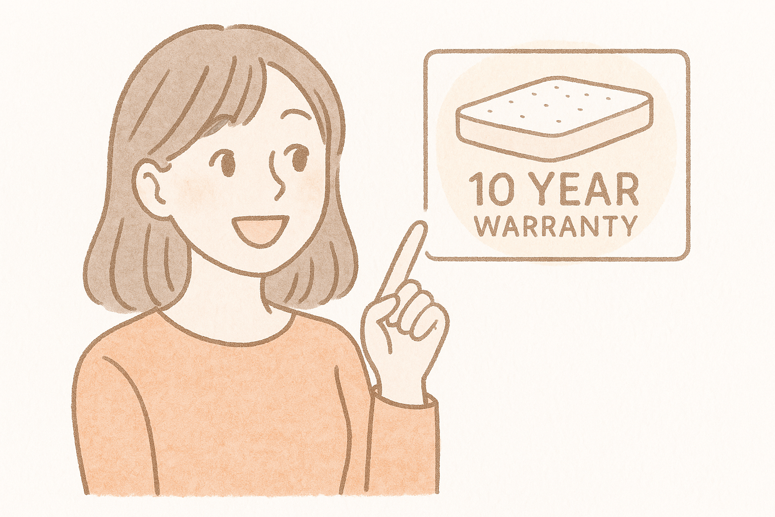 マットレスの10年保証に興味を持っている女性